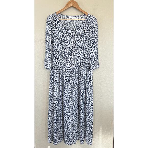 Reformation Adair Blue White Floral Button Front Midi Dress 12 Half Sleeve - Picture 2 of 8